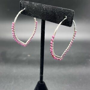 Sterling silver with wire wrapped Garnet beads Hoop Earrings